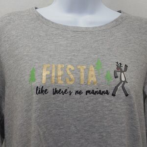 Fiesta Like There's No Manana Reindeer and Christmas Trees Long Sleeve Top M
